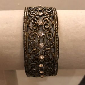 Antique Gold Stretch Bracelet with Crystal Accents